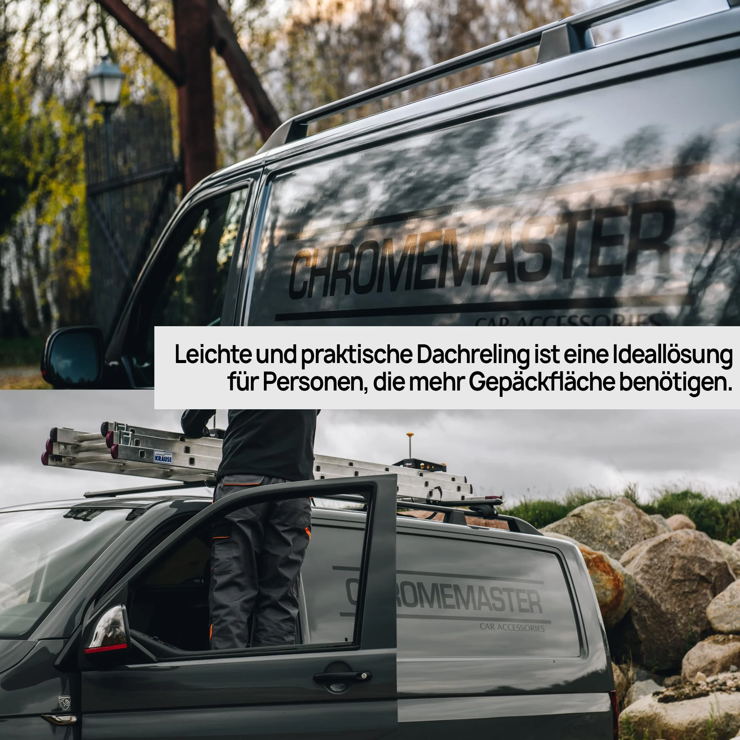 CHROMEMASTER | Dachreling Dachträger | Kompatibel mit Opel Zafira Life 2019- Extra Long/L3; Zur Befestigung der Dachgepäckträger, Dachboxen oder Dachfahrradträger | Robuste Konstruktion aus Aluminium