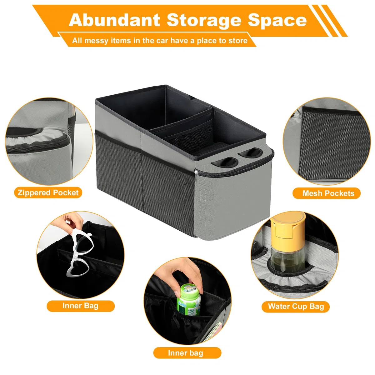 Romon Auto Organizer, Universelles Innen-Zubehör für Rücksitze, Kinderaufbewahrungsbox, für Rück- und Beifahrersitze, Aufbewahrung für Spielzeuge, Bücher, Snacks, Grau