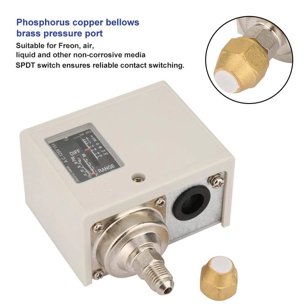 Druckschalter, 24V-380V Elektronischer Luft-Wasser-Pumpen-Kompressor-Druckregler Druckschalter, passend für Freon, Luft, Flüssigkeit