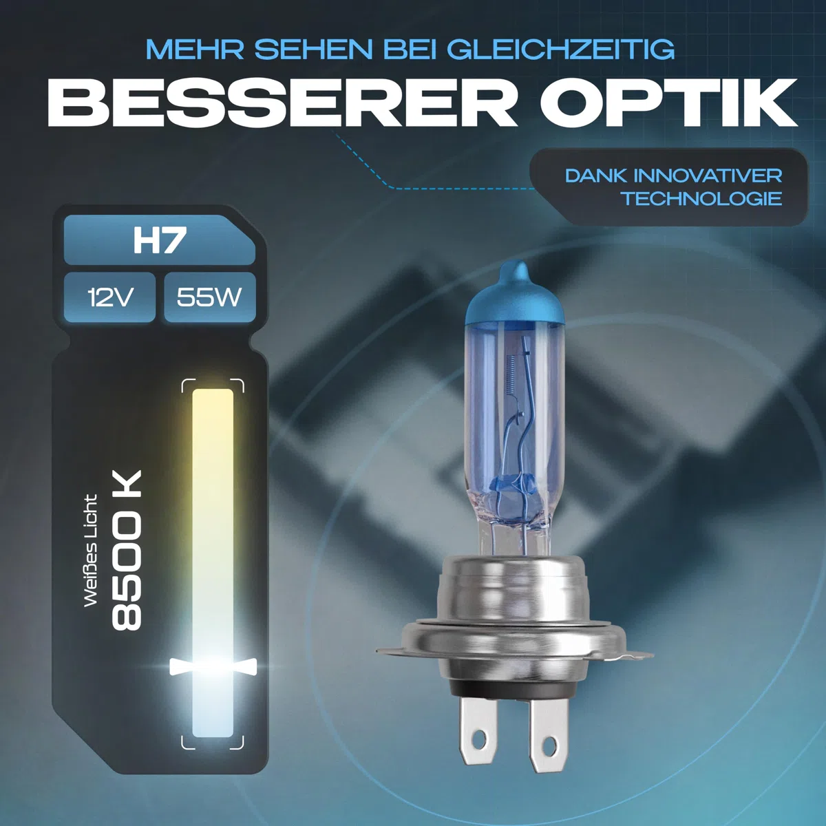Gread - 2x H7 Halogen Lampen - super-white - 8500k 55W E-Prüfzeichen - Xenon Optik
