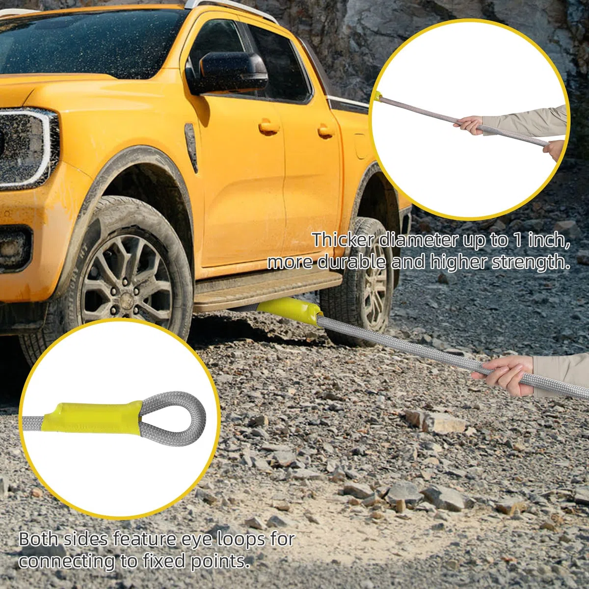 Kinetic Recovery Abschleppseil (22 kg) mit 2 weichen Schäkeln (25,4 kg), robustes Offroad-Abschleppgurt-Set für SUV, UTV, ATV, LKW, Jeep, Geländewagen, Bergung, 2,5 cm x 9,2 m