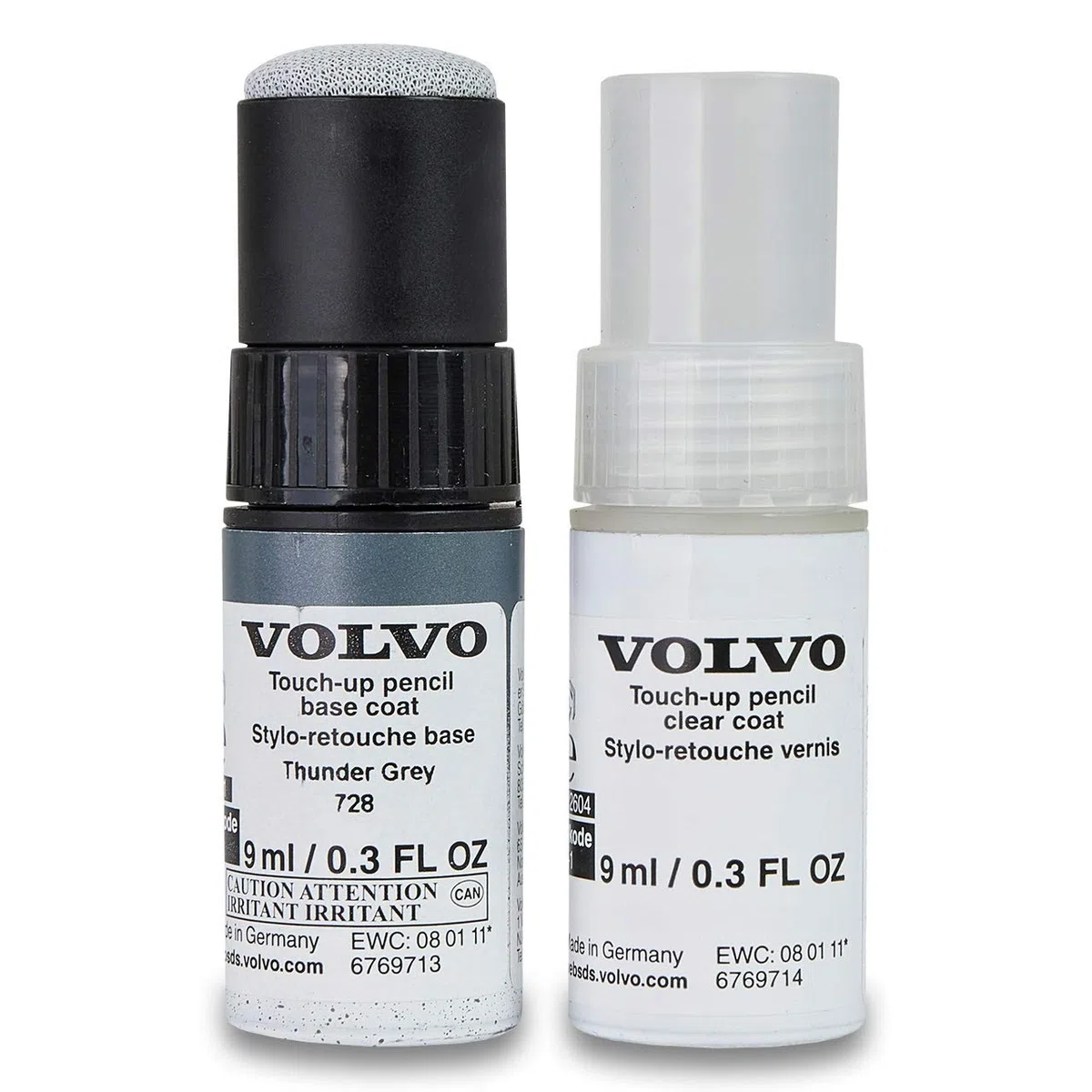 Volvo Original 728 Thunder Grey Lackstift Set - 9ml Basislack, 9ml Klarlack - Lackreparatur Set Ausbesserungslack grau 32244370