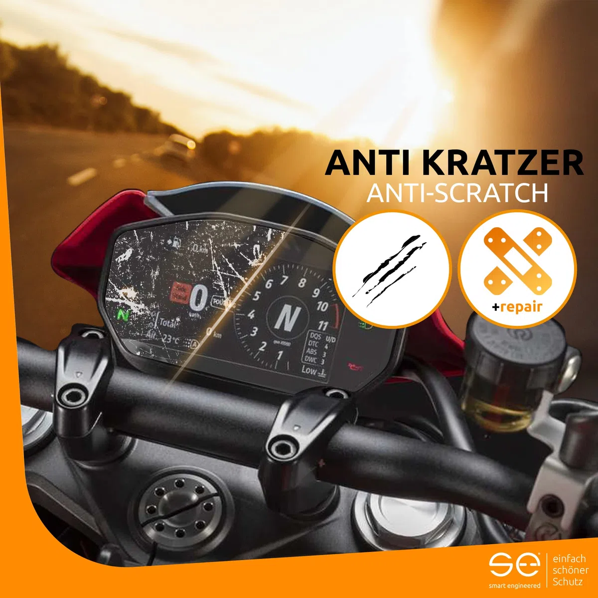s.e. 2x 3D Tacho-Schutzfolie für Ducati Cockpit-Tacho, entspiegelt, Anti-Kratzer, Anti-Steinschlag, Tachofolie matt für Instrumenten Anzeige, Klar & Matt enthalten