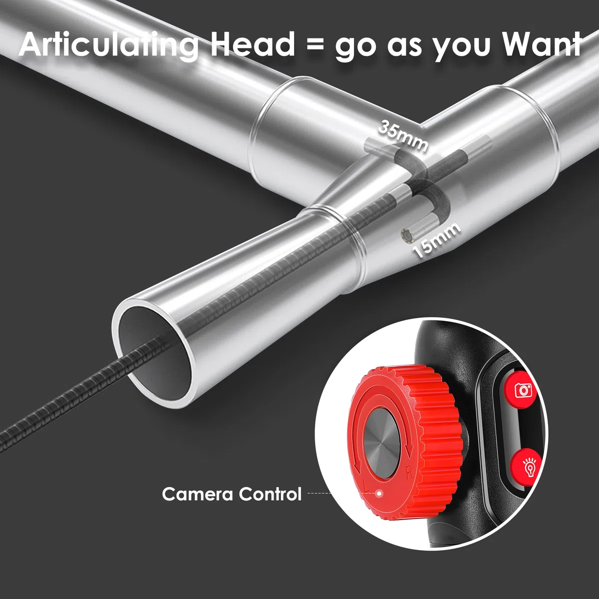 2-Wege-Gelenk-Endoskop, 1080P HD 1080P Industrielle Endoskopkamera mit Licht, IP67 Wasserdicht, Flexible Glasfaser für Mechaniker, Automobil, HVAC, Wandinspektion