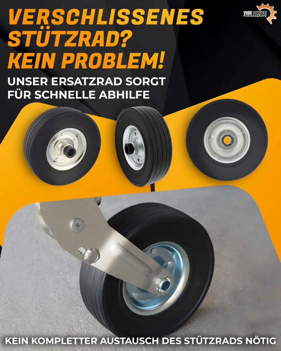 The Drive Ersatzrad 225x70mm für Anhänger Automatik-Stützrad Vollgummi auf Metallfelge passend für Winterhoff 5452 Rad 255 SB 115/033