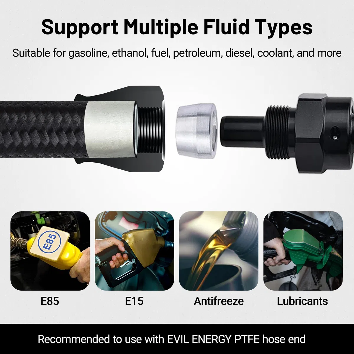 EVIL ENERGY 8AN PTFE-Kraftstoffleitungs-Set, E85 Nylon-geflochtener Benzinschlauch, 6 m (0,394 Zoll Innendurchmesser)