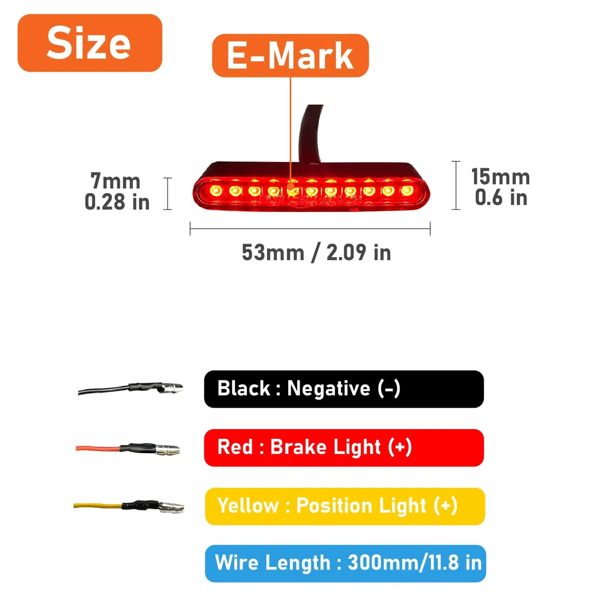 E57 E-geprüft Motorrad E-Bike LED Rücklicht Mini Universal Bremslicht DRL Positionslicht DC12V IP67 Wasserdicht (Rot‌)