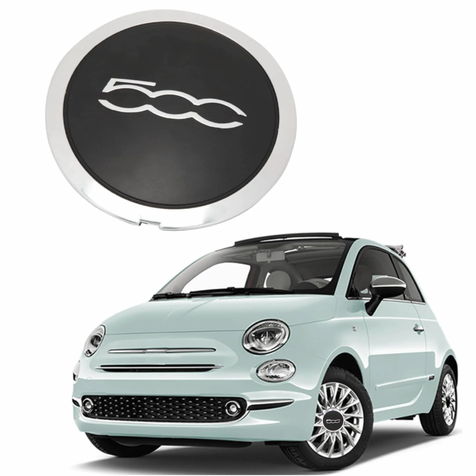 Mittlerer Radnabendeckel, Hitzebeständiger Radnaben-Mitteldeckel mit Chrom Verkleidung 68078419AC Auto Mittel Radkappen Ersatz für FIAT 500 (Chrom 500, Grauer Umrandung)