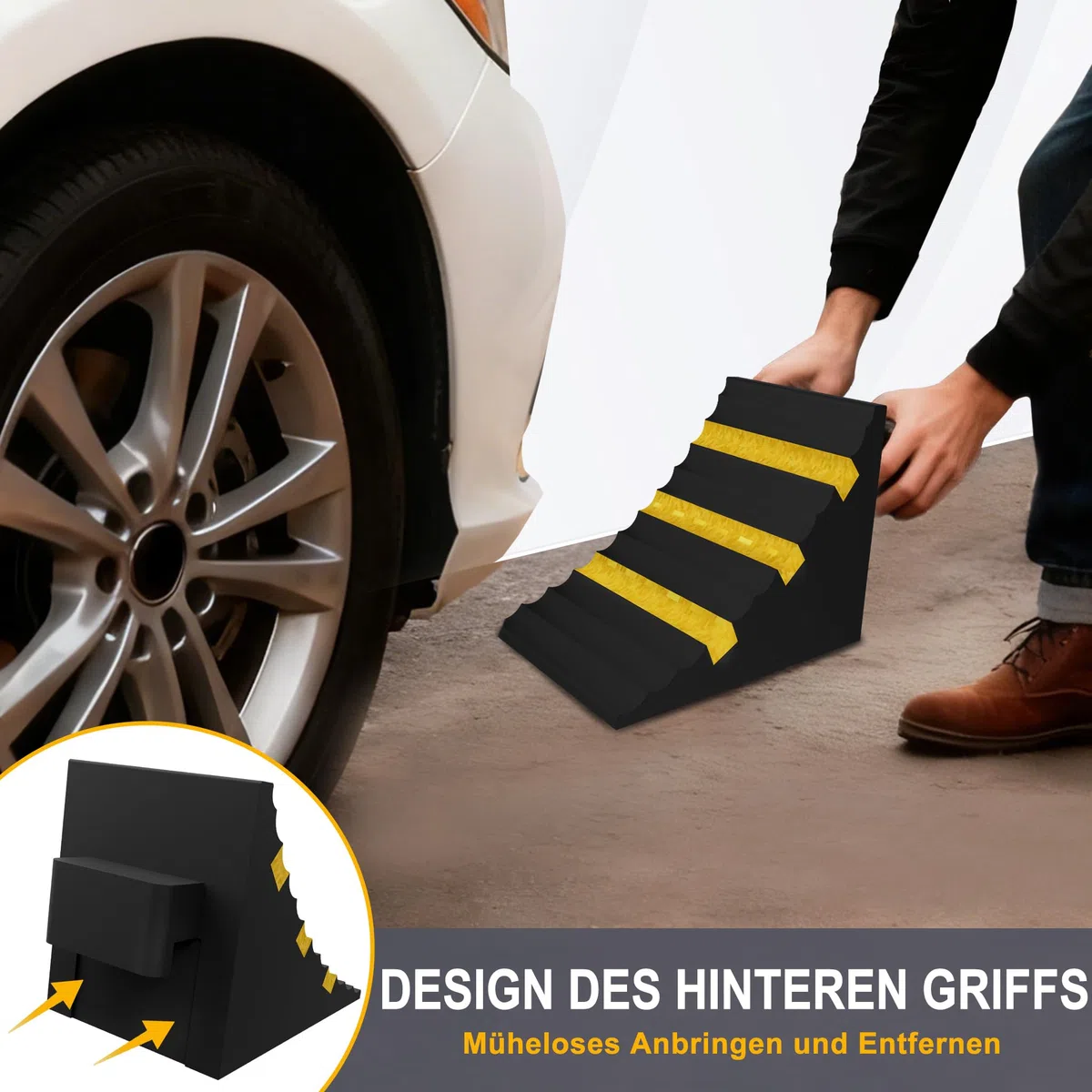 Aufun 2 Stück Gummi Unterlegkeile Auto Anhänger Wohnmobil – Robuste Radkeile mit Griff, 25 x 16 x 19cm rutschfeste Bremskeile für Pkw, LKW, Trailer, Wohnwagen, Radstopper Unterlegkeile