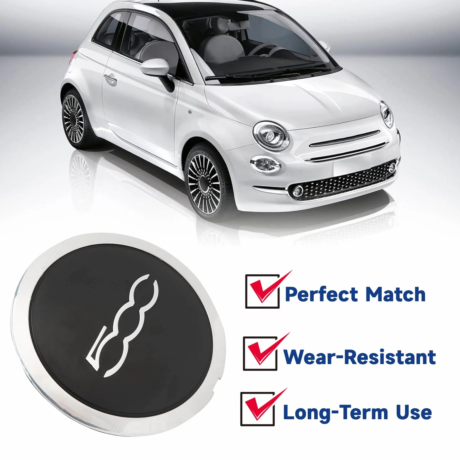 Mittlerer Radnabendeckel, Hitzebeständiger Radnaben-Mitteldeckel mit Chrom Verkleidung 68078419AC Auto Mittel Radkappen Ersatz für FIAT 500 (Chrom 500, Grauer Umrandung)