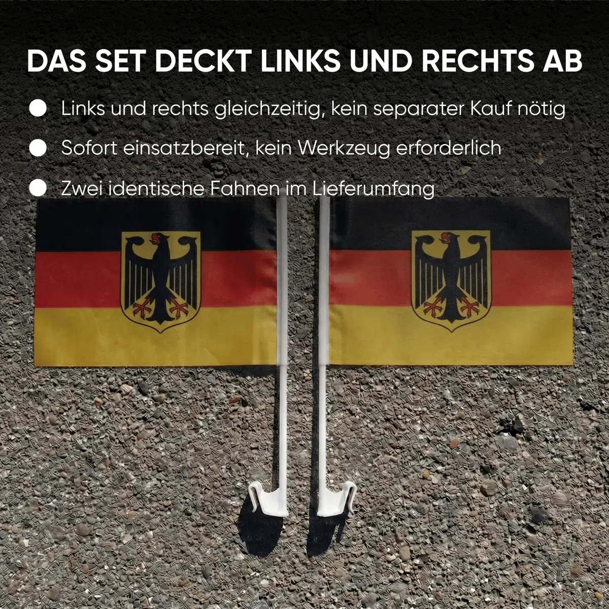 2er Set Auto Fahne Deutschland - Autofahnen Deutsche Flagge 30 x 45 cm, Fußball Fanartikel, WM & EM, Länderflagge Deutschland