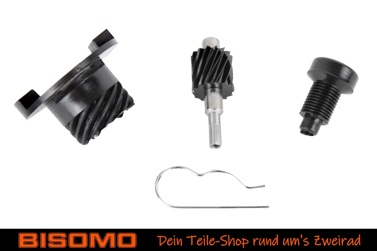 Tachoantrieb mit Lagerstück, Schraubenrad, Schraubenritzel + Feder für Simson S51, S70, SR50, SR80, KR51/2, Tachometerantrieb 4-teilig