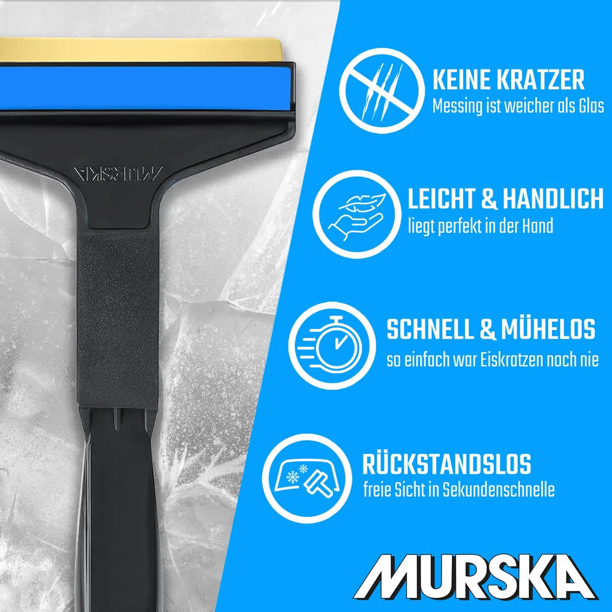 LP A053-2 Eiskratzer Auto [2 Stück] - Messing Scheibenkratzer Auto - schnell, mühelos & schonend - Premium HIPS - mit Messingklinge & Gummilippe - aus Finnland