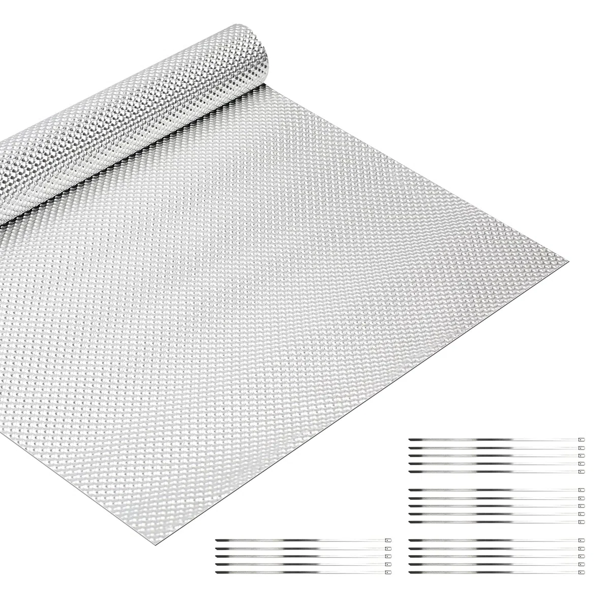Hitzeschutz aus Geprägtem Aluminium mit 20 Kabelbindern aus Edelstahl, Hitzeschutzblech Auto für Auspuff, Schalldämpfer, Motor (100cm x 40cm)