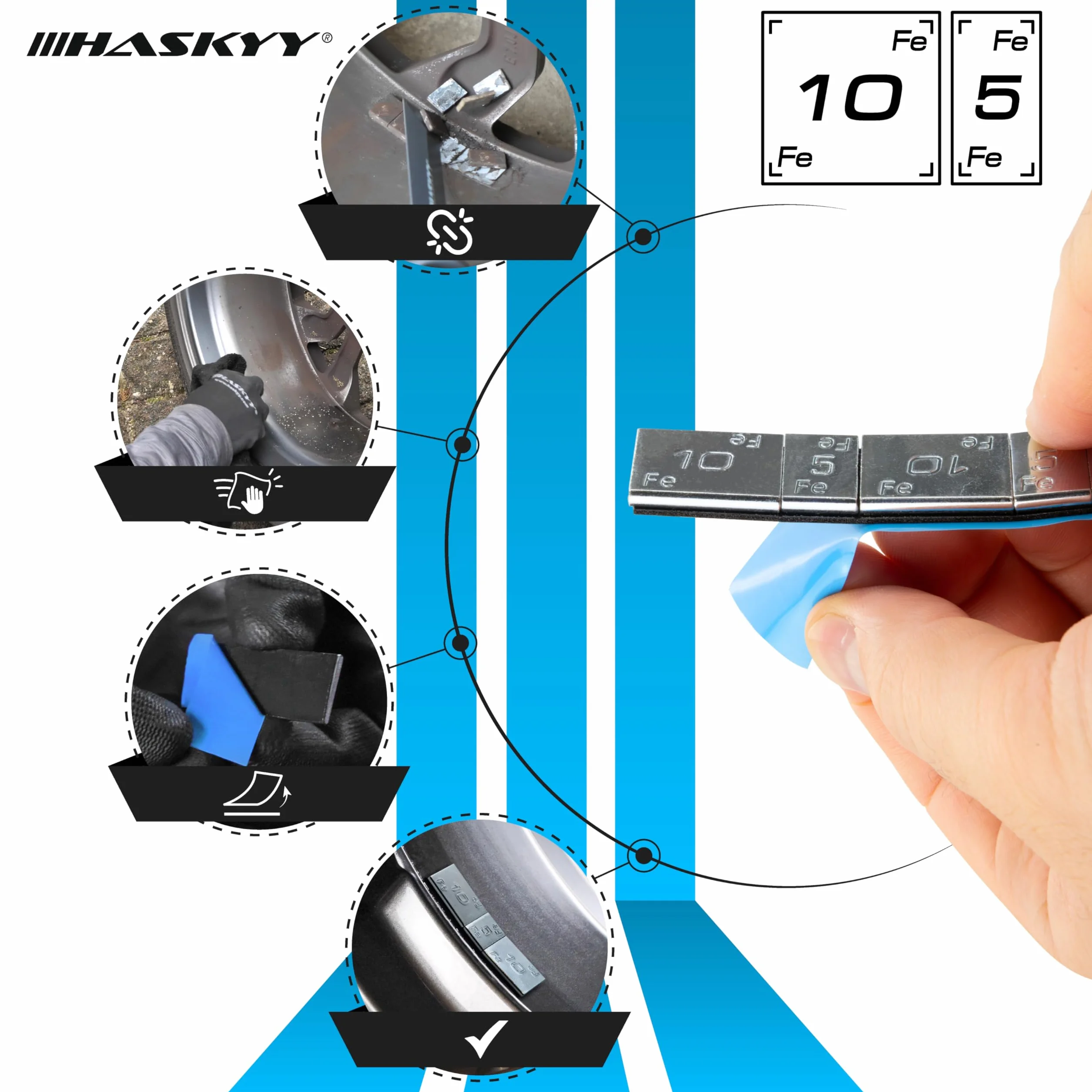 HASKYY Auswuchtgewichte Klebegewichte Stahlgewichte Silber verzinkt 100x Kleberiegel 60g mit Abrisskante 6KG Silber 4x5g+4x10g