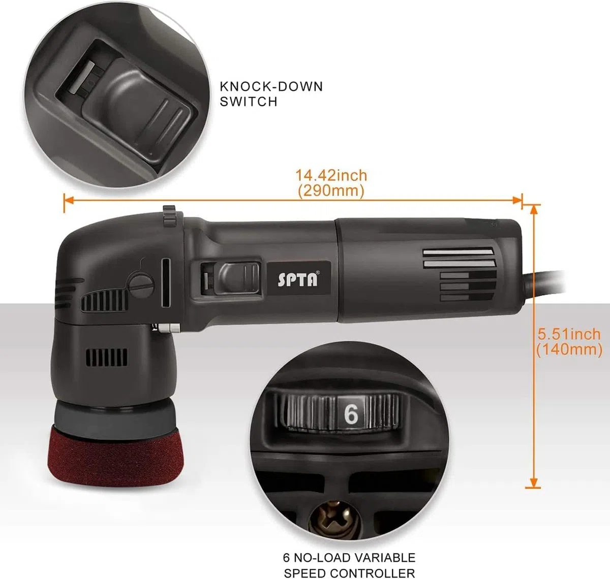 SPTA Polierer, 7,6 cm, 10 mm/780 W, variable Geschwindigkeit, Orbital Dual-Action-Auto-Detailing-Werkzeug mit DA-Polierpads, Schleifscheiben, Pad-Konditionierungsbürste, Kratzentferner