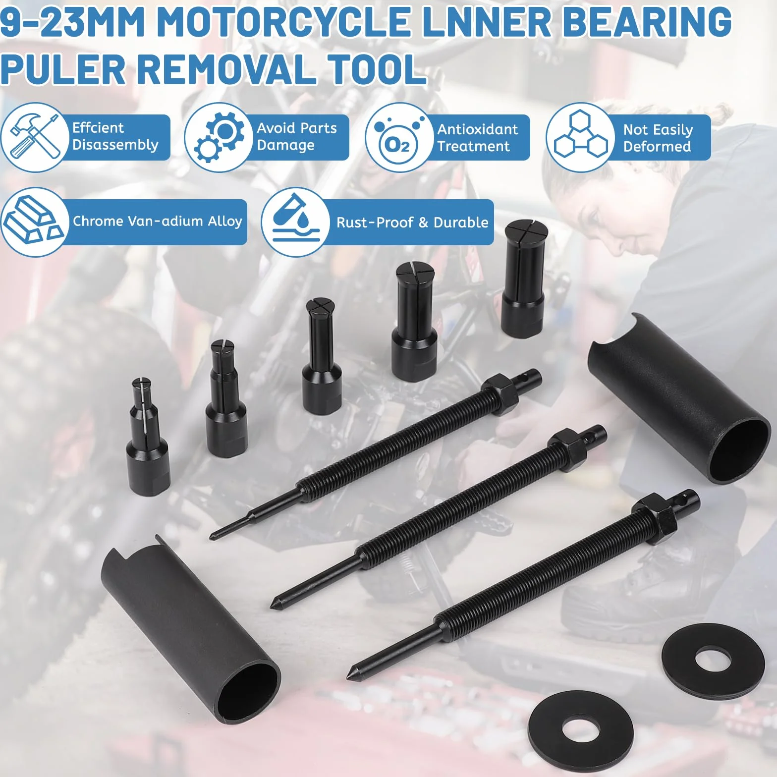 DBREAKS Lagerabzieher Innen, 9-23mm Innenlager Abzieher Set, Motorrad Innenabzieher Lager mit 5 Größen Offene Clips, Kugellager Abzieher, Radlager Werkzeug für Motorräder