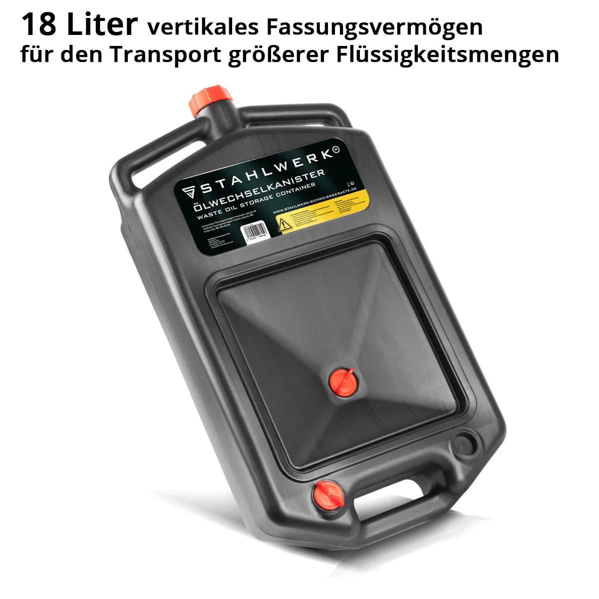 STAHLWERK Ölwechselkanister 10 L - Robuste Ölauffangwanne, mobil und flexibel einsetzbar, Ölwanne mit Auffanghilfe, 2-in-1 Funktion, Öl- und Treibstoffkanister für Auto, Motorrad und Werkstatt