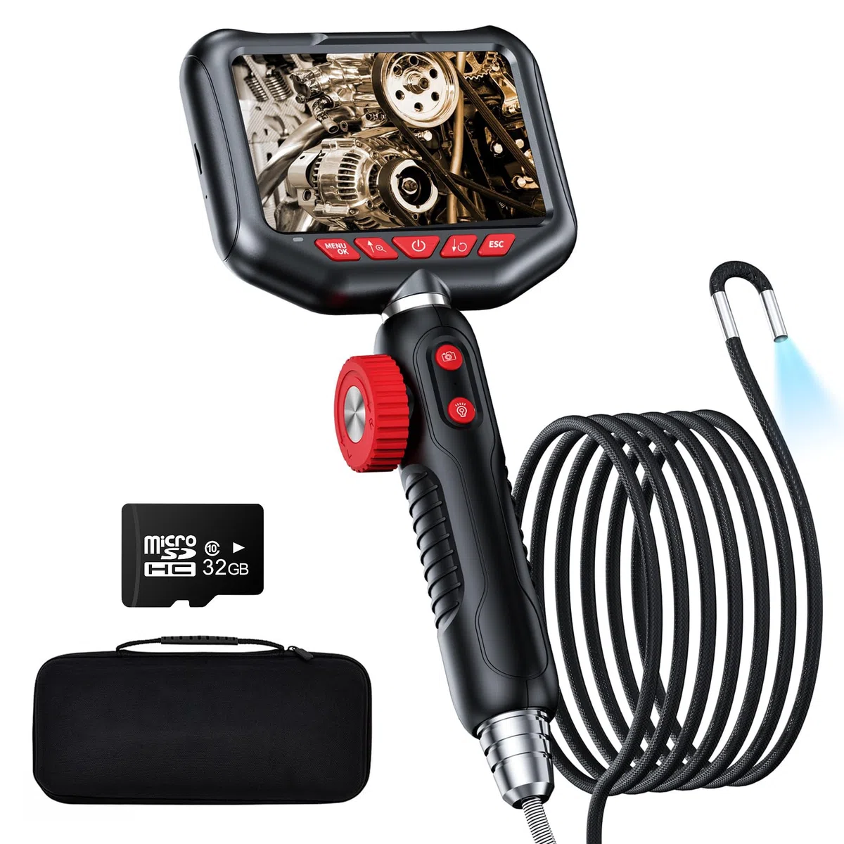 2-Wege-Gelenk-Endoskop, 1080P HD 1080P Industrielle Endoskopkamera mit Licht, IP67 Wasserdicht, Flexible Glasfaser für Mechaniker, Automobil, HVAC, Wandinspektion