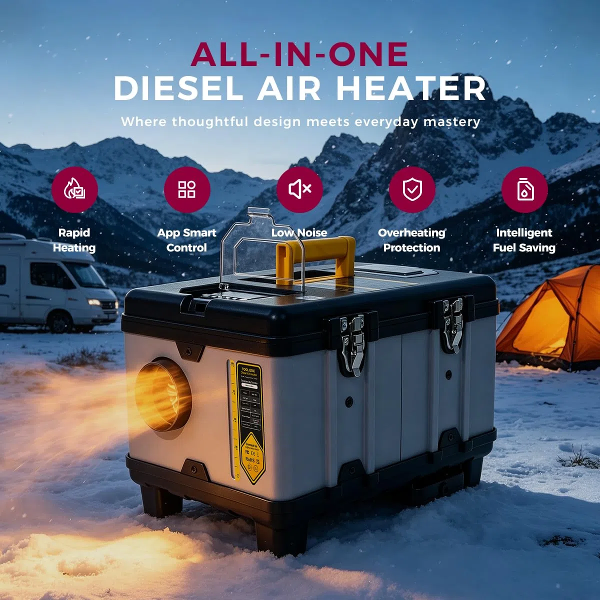 Sunster 8KW All-in-One Diesel-Lufterhitzer mit Bluetooth App & CO-Alarm, Leise Ölpumpe Sparsam für Wohnmobil LKW Camper Boot
