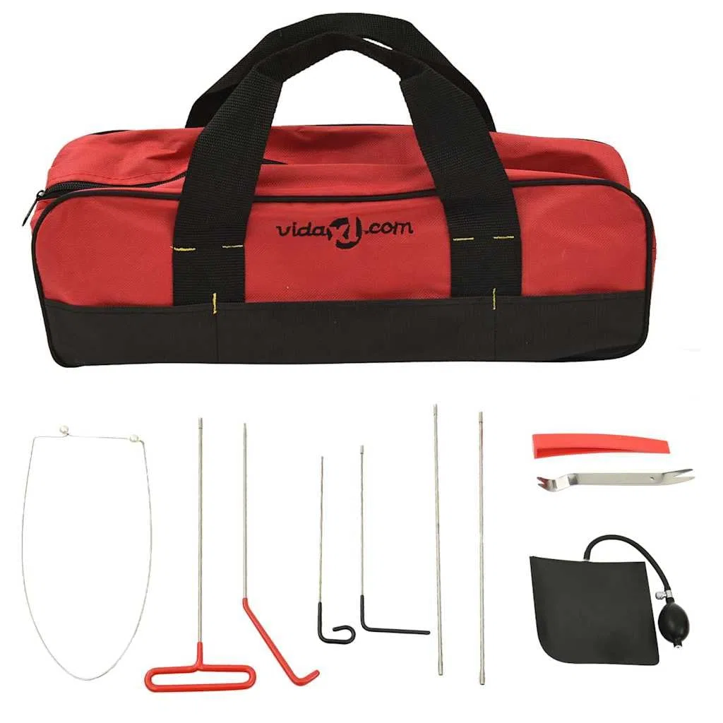 11-tlg. Universal Auto Türöffner Set aus Edelstahl mit 7 Haken, 3 Verlängerungsstangen und 3 Türkeilen für Pannenhilfe, Reparatur, Werkstatt und Garage