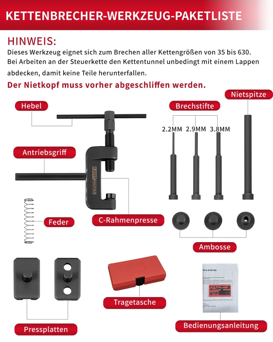 DAYUAN Kettennieter Motorrad,Motorrad Kettenbrecher Werkzeugsatz, Motorradketten Trennwerkzeug Nietwerkzeug,Riveting Tool Motorcycle, Motorradketten Kettentrenner Für Atv Dirt Bike Fahrrad/Motorrad