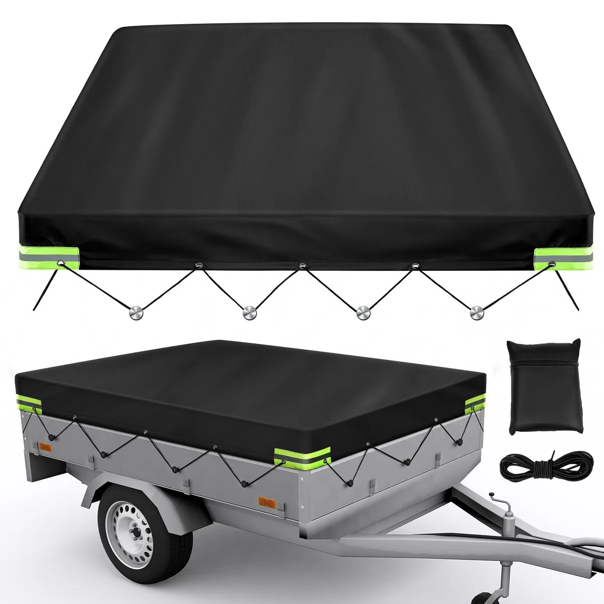 Anhänger Plane 214 x 122 x 13cm (84.25x48.03x5.12 inch), 750 kg Anhängerplane 420D Heavy Duty Wasserfest Winddichte for pkw Car Trailer with Grommets & Rope