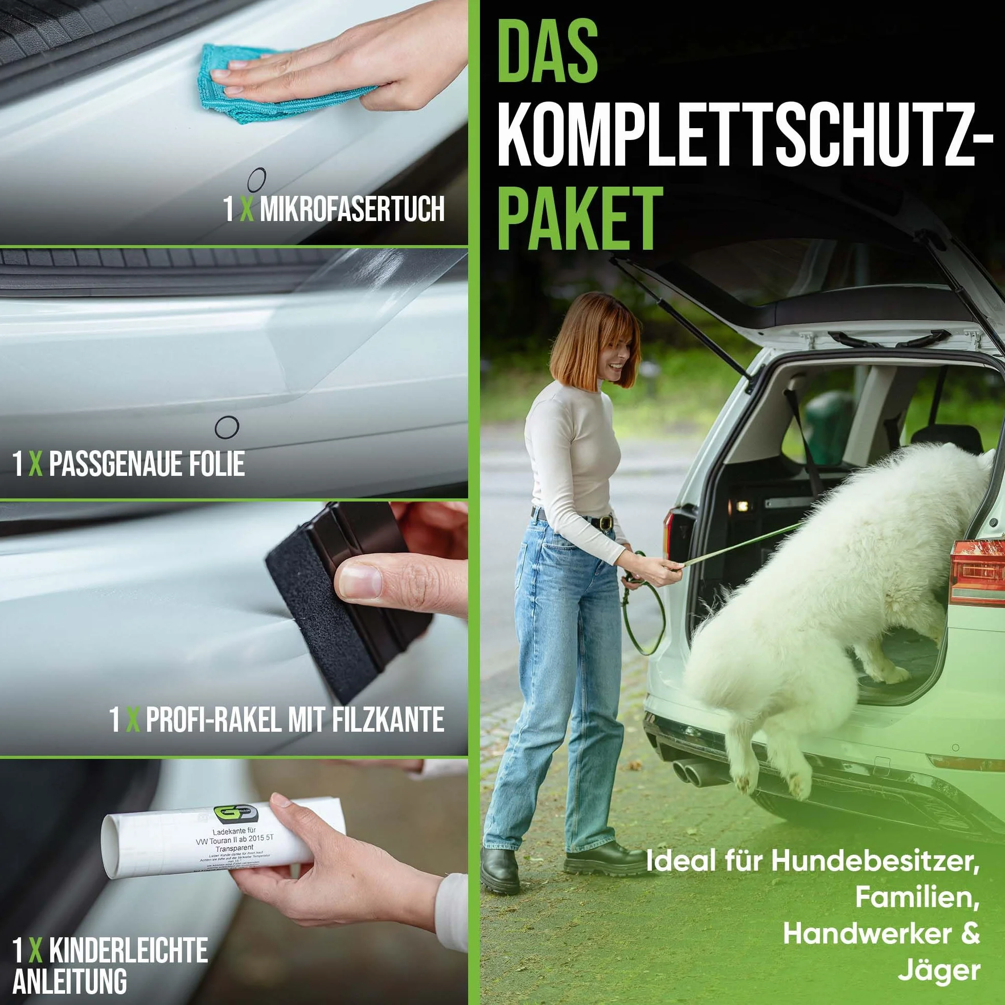 Auto Ladekantenschutz passend für Audi A6 Avant e-tron GH ab 2024 Lackschutzfolie-Set, Rakel & Microfasertuch Stoßstangenschutz, Kratzschutz, Schutzfolie, Lackschutz, Transparent