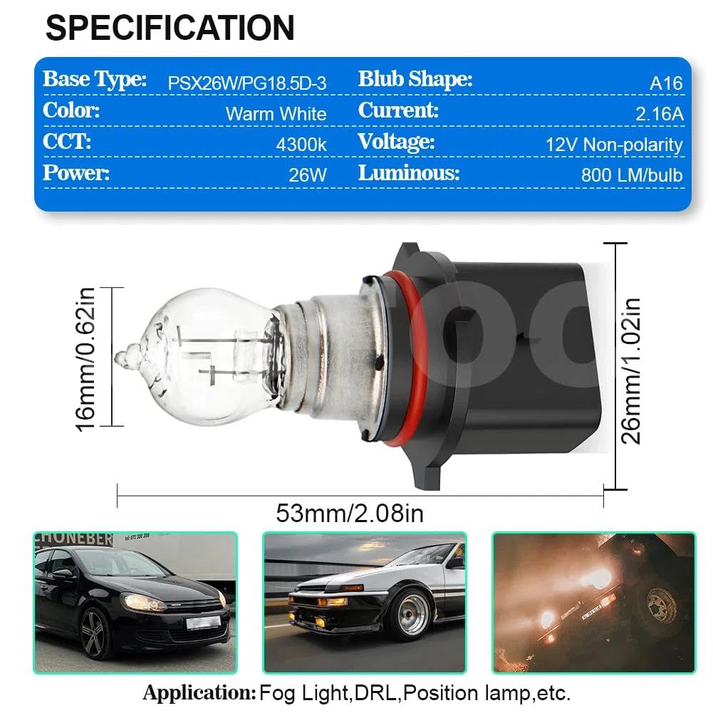 SOFOC-PSX26W Automobil Tagfahrlicht Lenk-Bremslicht Rückfahrlicht etc 12V 26W Warmweiß 2Stk