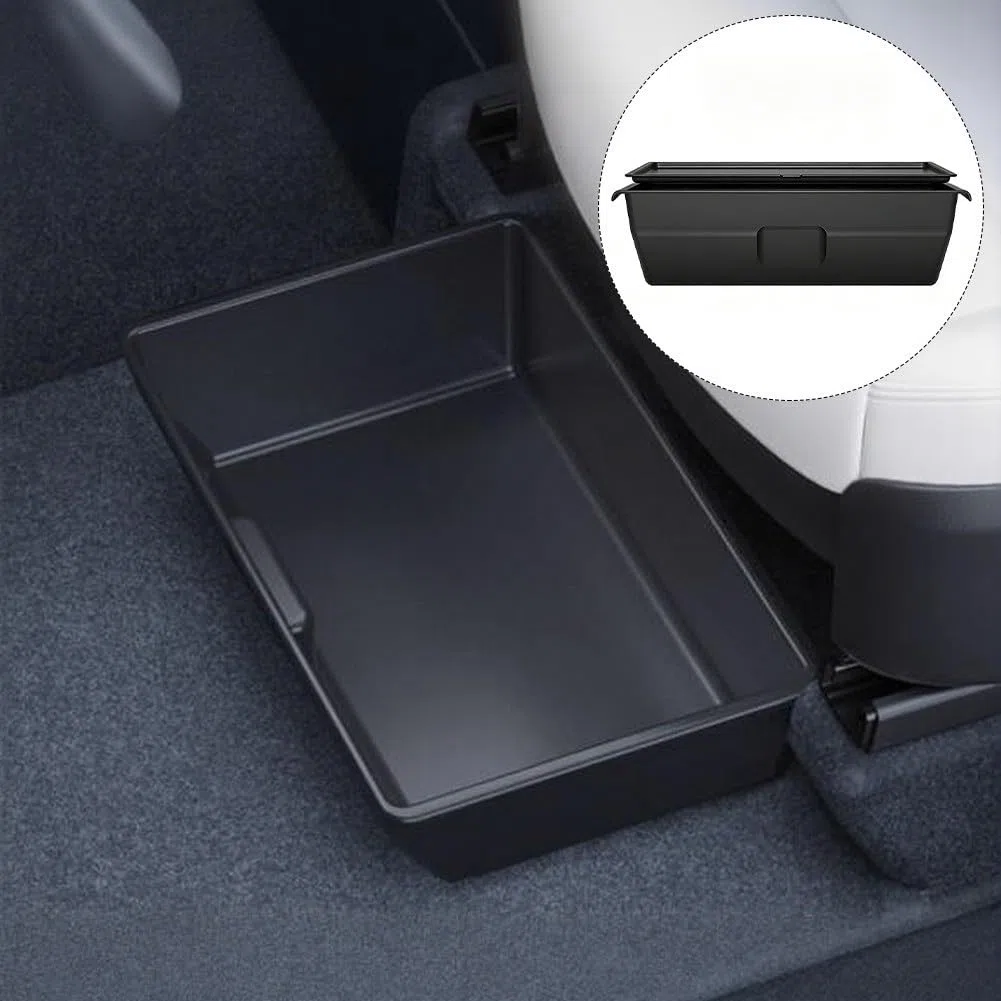 Aufbewahrungsbox unter dem Sitz für Modell Y 2025 2026, TPE Mittelkonsole Mülleimer Organizer, Vordersitzfüller, Auto-Innenzubehör, schwarz (Frontbox und Abdeckungen)