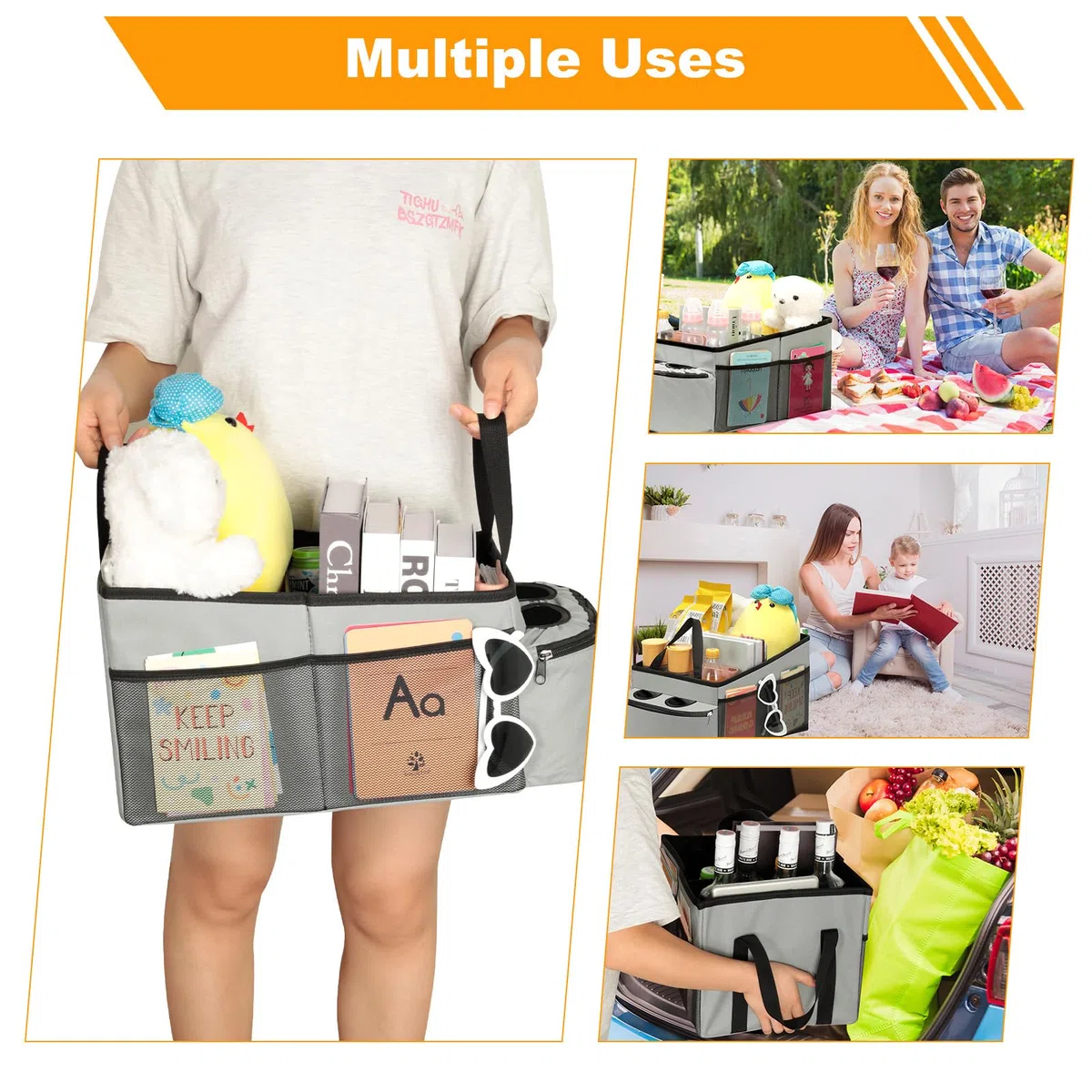 Romon Auto Organizer, Universelles Innen-Zubehör für Rücksitze, Kinderaufbewahrungsbox, für Rück- und Beifahrersitze, Aufbewahrung für Spielzeuge, Bücher, Snacks, Grau