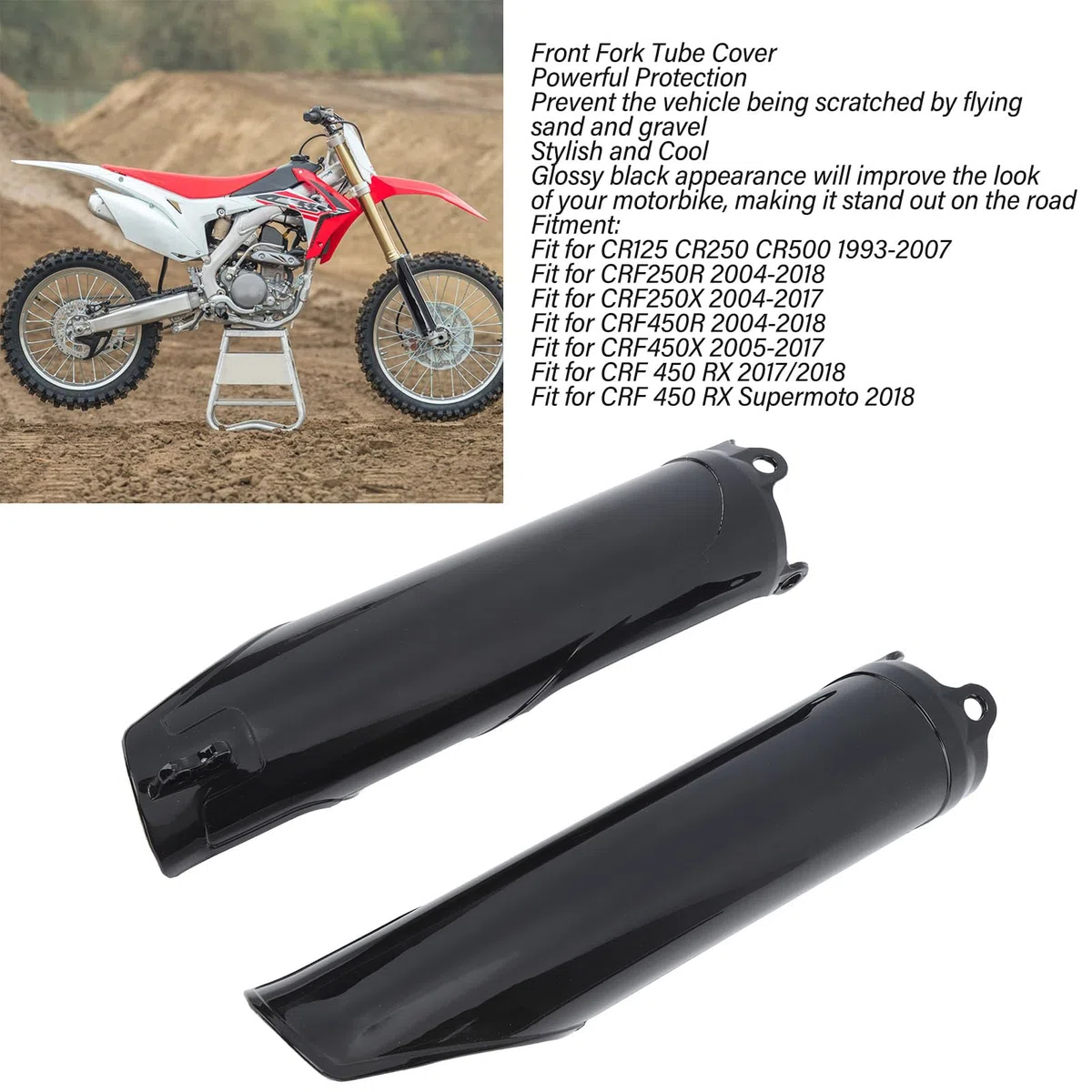 2 Stück Glänzende Schwarze Vordere Gabel Röhrchen Abdeckung für CRF250R CRF250X CRF450R CR125 CR250 CRF 450 RX