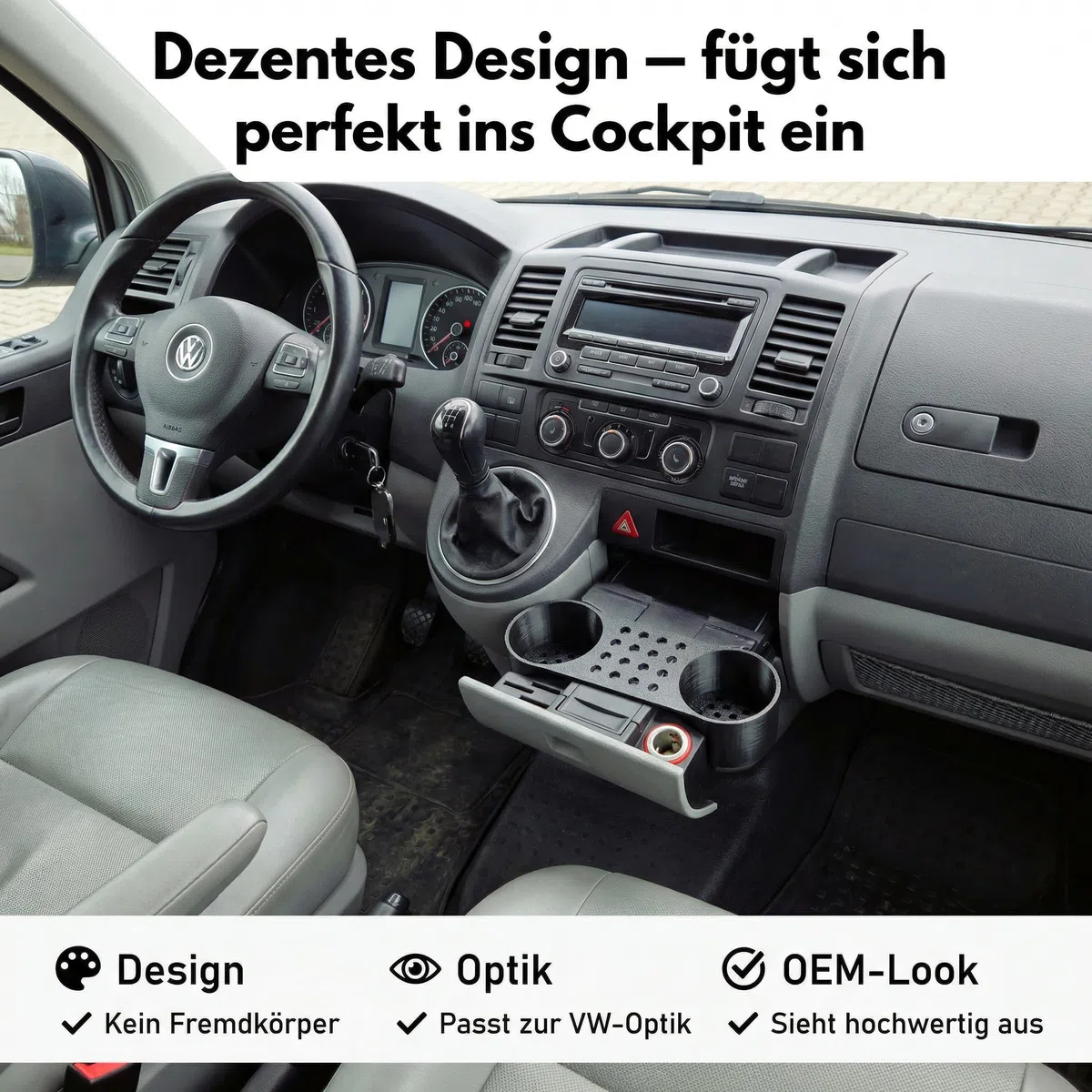 Becherhalter passend für VW T5 T5.1 Transporter für Mittelkonsole - Getränkehalter Volkswagen T5 Schwarz