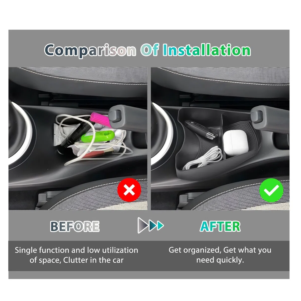 GAFAT Kompatibel mit Renault Twingo 3 2014-2023 2024 Mittelkonsole Aufbewahrungsbox, Twingo 3 Organizer Tray Unten die Mittelkonsole, Mit Rutschfeste Matten, 3M-Klebeinstallation