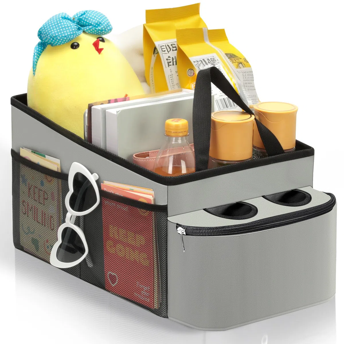 Romon Auto Organizer, Universelles Innen-Zubehör für Rücksitze, Kinderaufbewahrungsbox, für Rück- und Beifahrersitze, Aufbewahrung für Spielzeuge, Bücher, Snacks, Grau