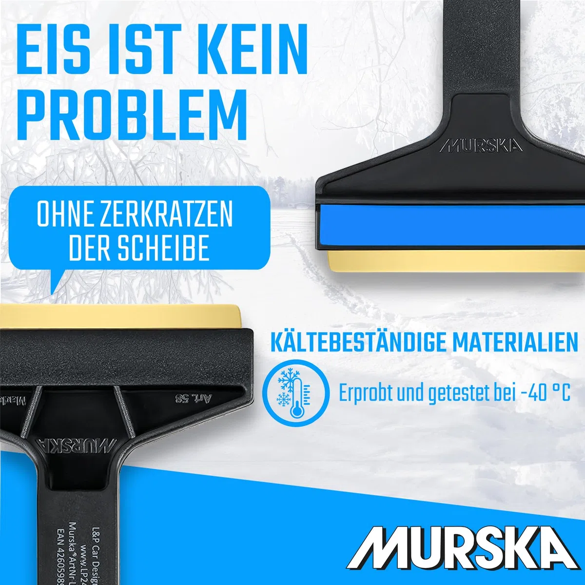 LP A053-2 Eiskratzer Auto [2 Stück] - Messing Scheibenkratzer Auto - schnell, mühelos & schonend - Premium HIPS - mit Messingklinge & Gummilippe - aus Finnland