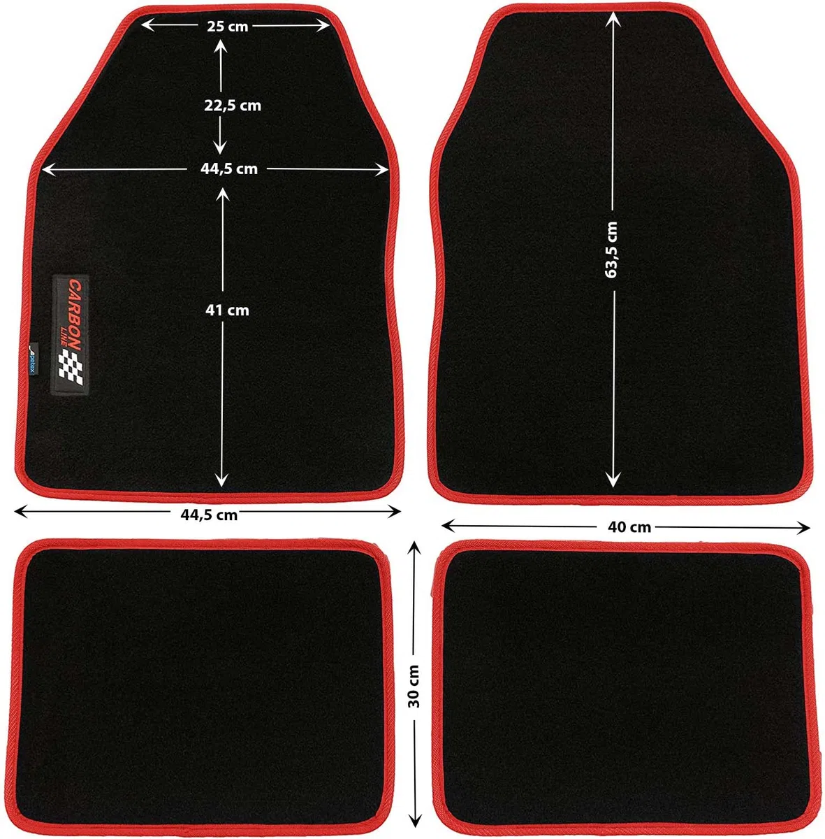 PETEX Carbon Autoteppich Universal 4-teilig rot