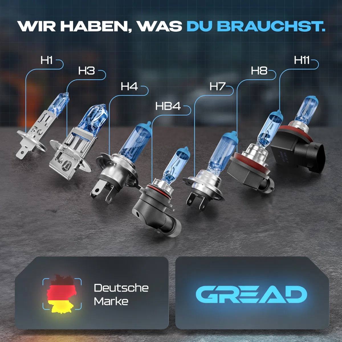 Gread - 2x H7 Halogen Lampen - super-white - 8500k 55W E-Prüfzeichen - Xenon Optik