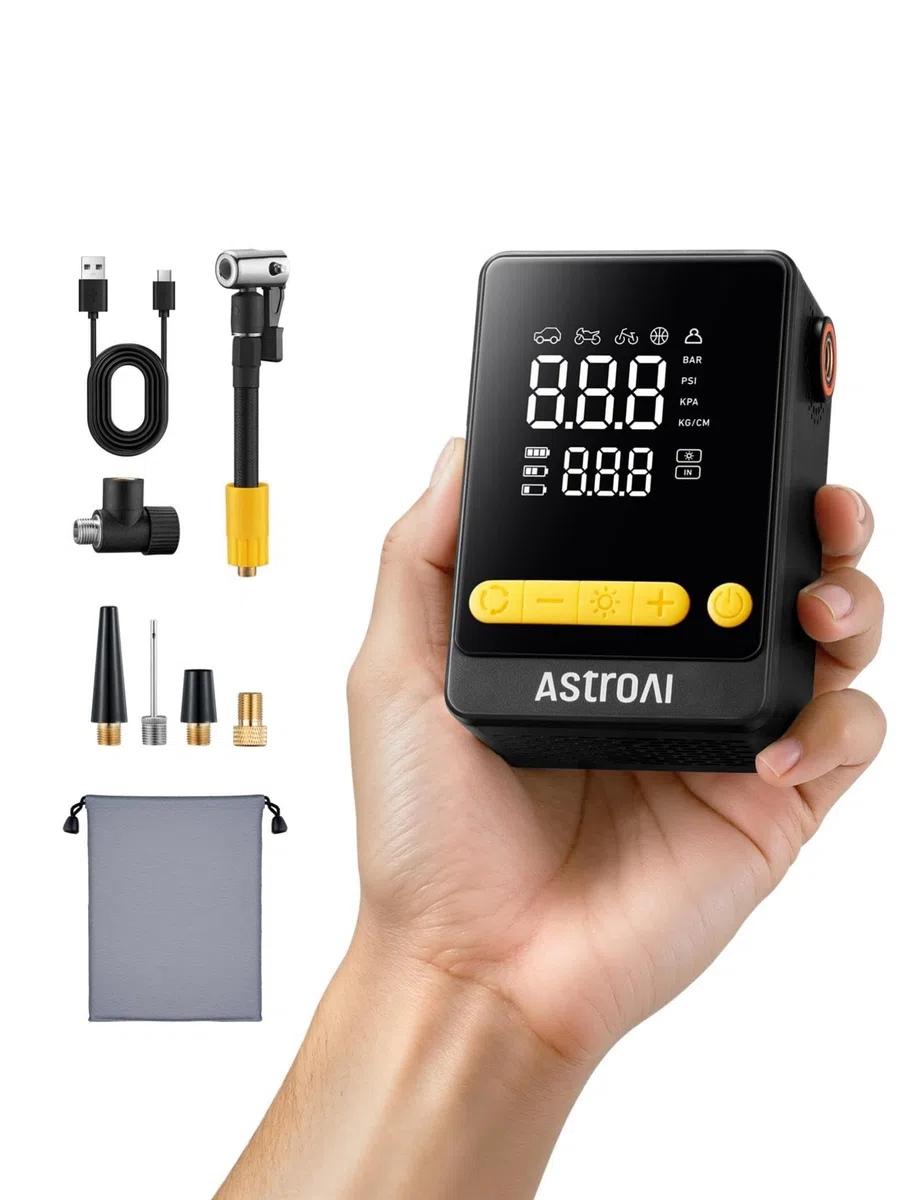 AstroAI Fahrradpumpe Elektrische Luftpumpe, 150PSI Kabellose integrierte Akku-Luftpumpe mit Autostop, 2X Schnelleres Aufpumpen in 70 s, Tragbare Reifenpumpe für Auto, Rennrad, Motorrad, Bälle