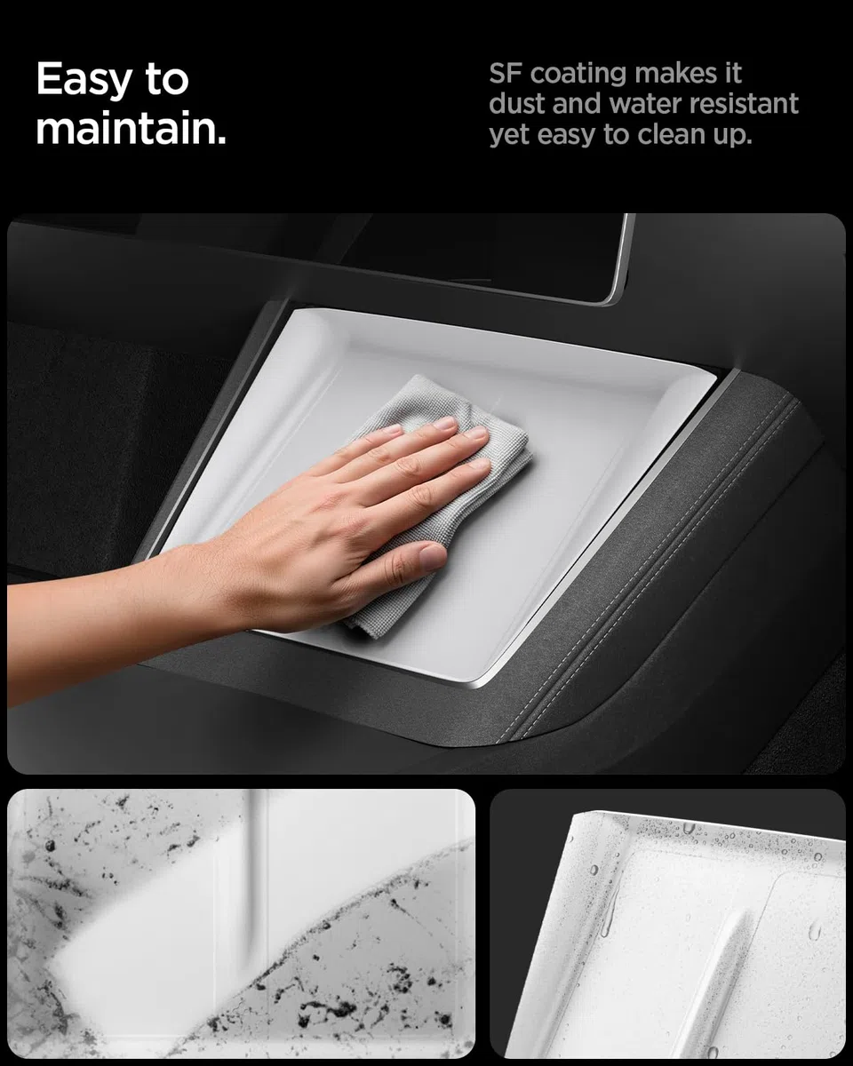 Spigen Tesla Model Y Juniper (Nur Premium & Performance) Mittelkonsole Organizer Abdeckung für Ladepad [Ultradünnes 0,8mm Design] Silikonabdeckung für Model Y Juniper 2025 2026 Zubehör - Weiß