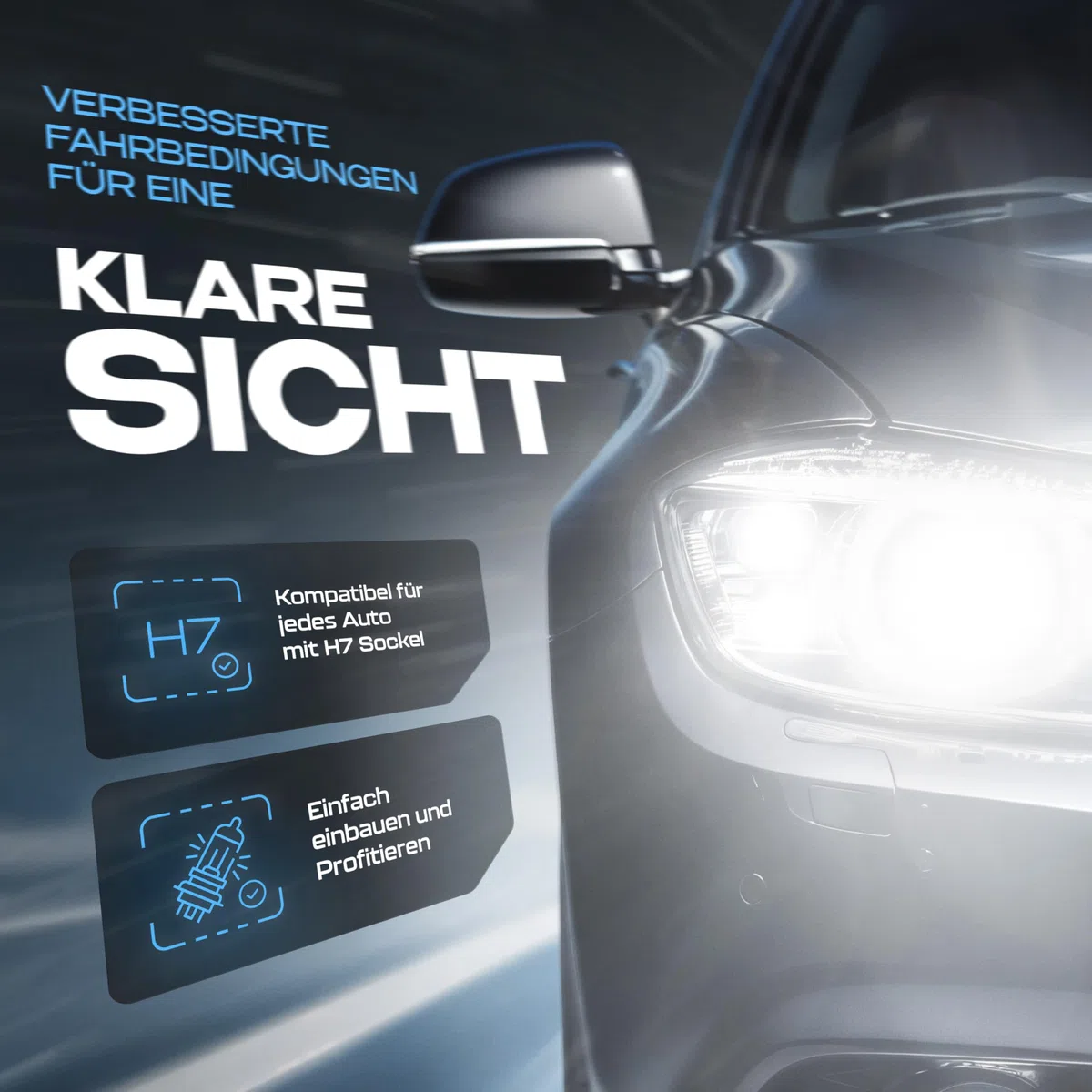 Gread - 2x H7 Halogen Lampen - super-white - 8500k 55W E-Prüfzeichen - Xenon Optik