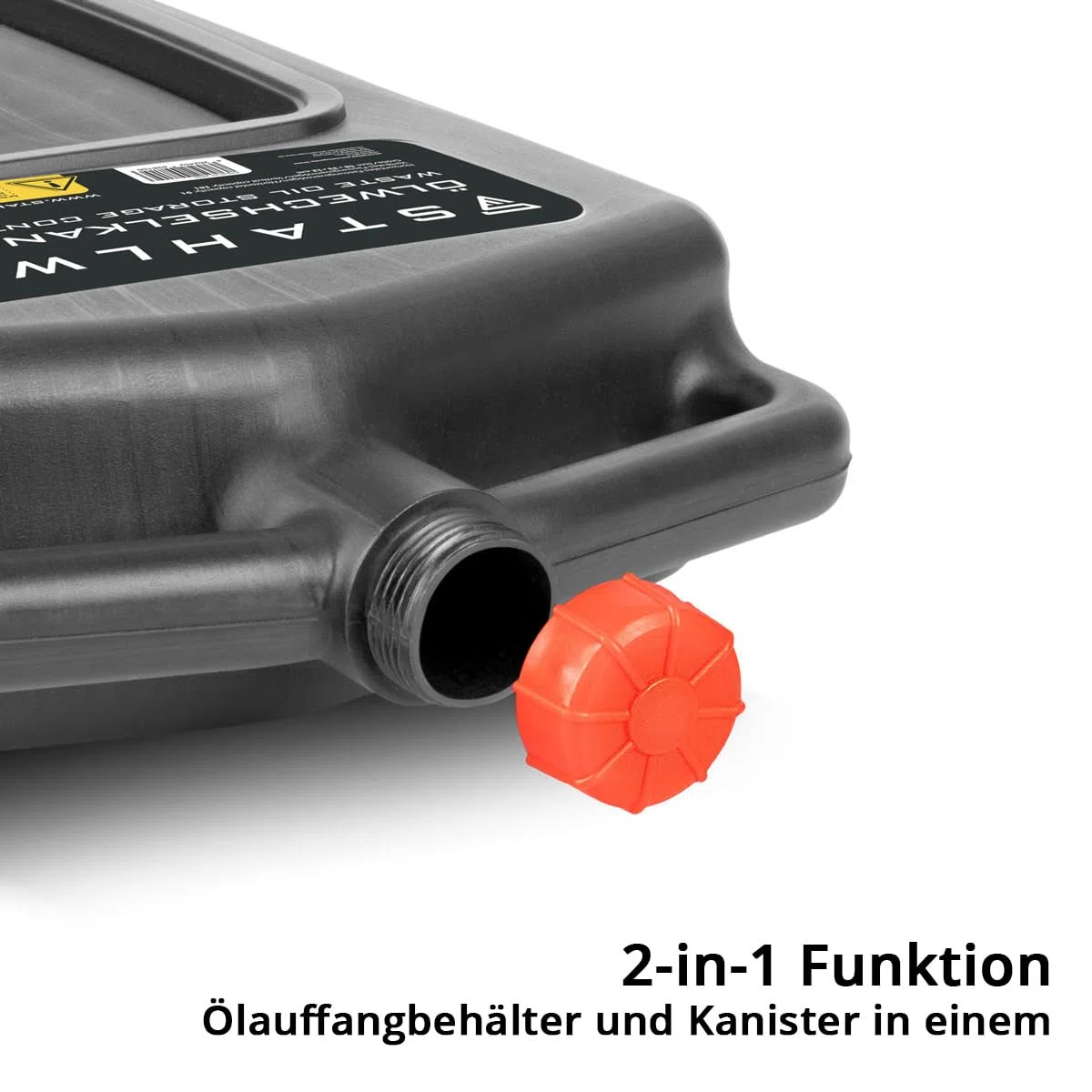 STAHLWERK Ölwechselkanister 10 L - Robuste Ölauffangwanne, mobil und flexibel einsetzbar, Ölwanne mit Auffanghilfe, 2-in-1 Funktion, Öl- und Treibstoffkanister für Auto, Motorrad und Werkstatt