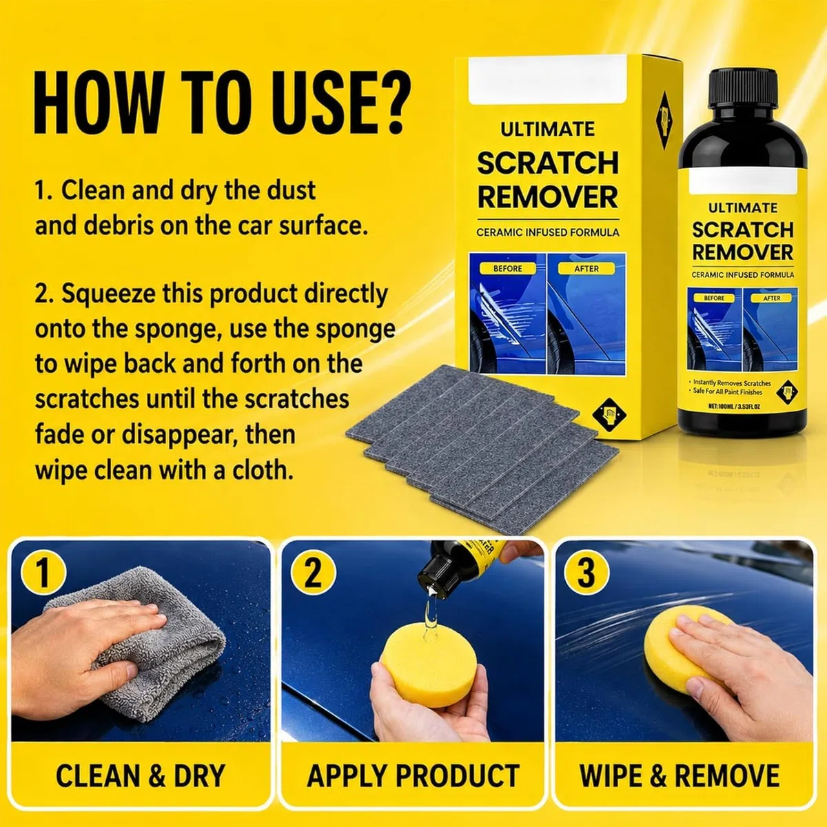 2Stück Nanopolix Kratzerentferner,Nanopolix Ultimate Scratch Remover,beseitigt alle Autokratzer in 60 Sekunden für alle Autos,schnelle Reparatur von Kratzern und Wiederherstellung des Glanzes