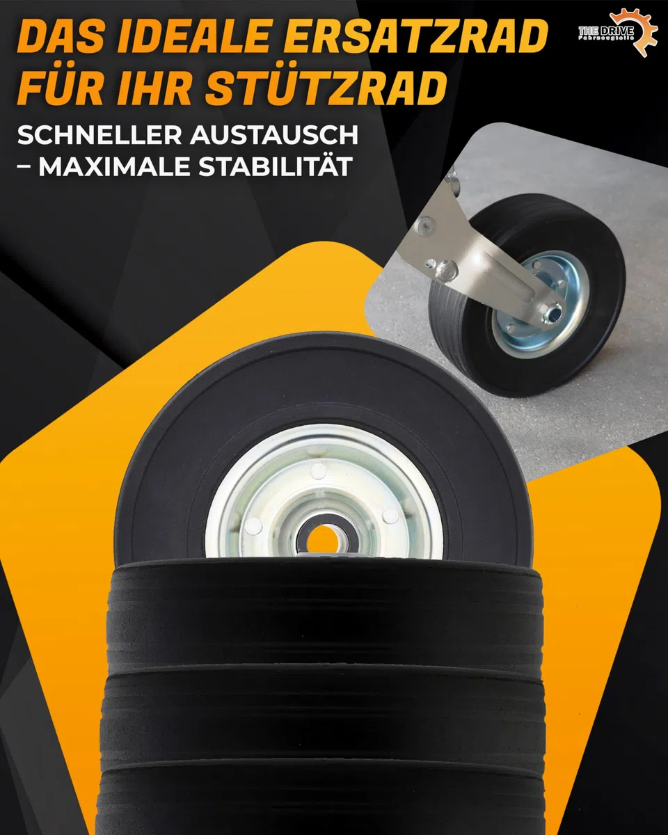 The Drive Ersatzrad 225x70mm für Anhänger Automatik-Stützrad Vollgummi auf Metallfelge passend für Winterhoff 5452 Rad 255 SB 115/033