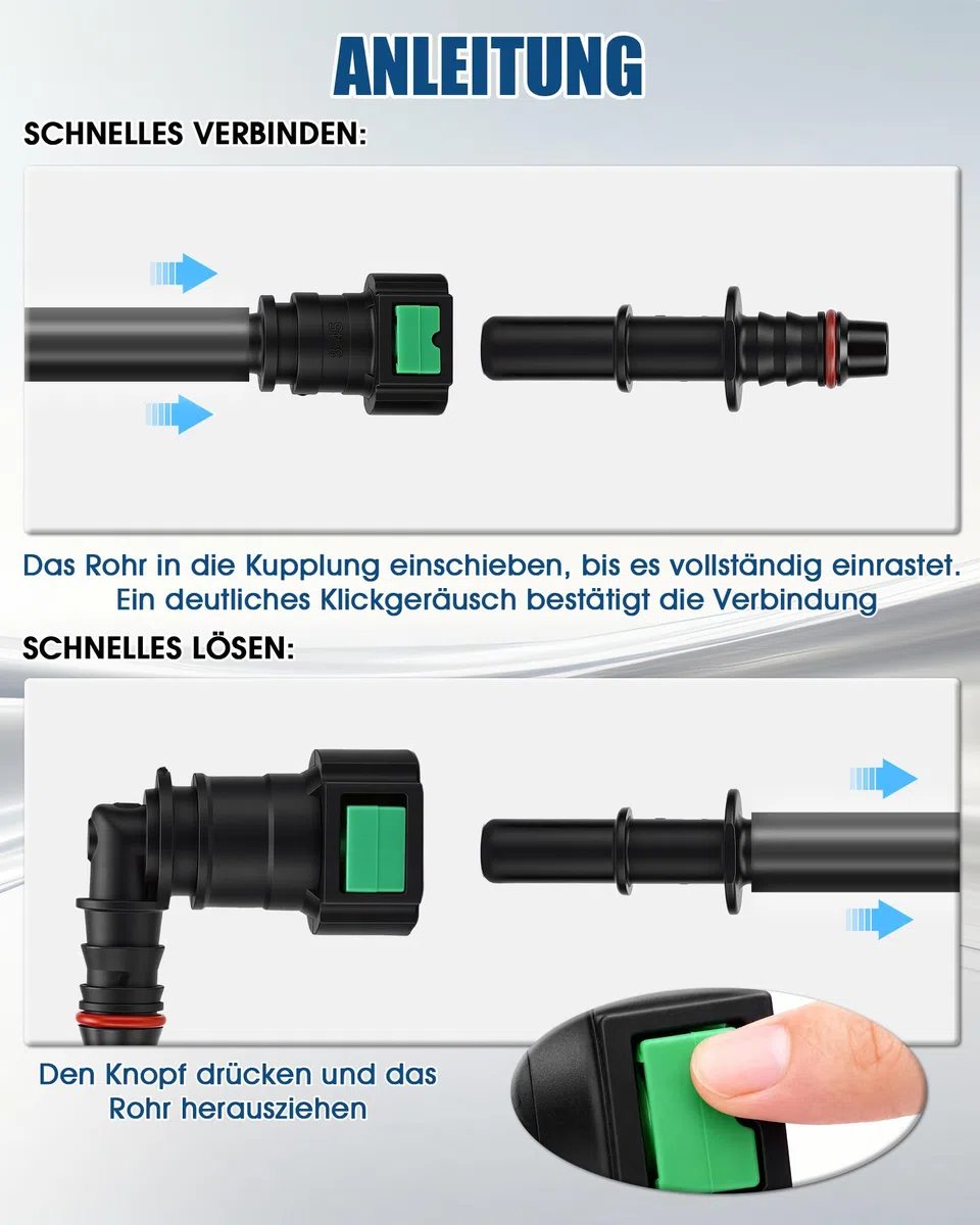 16 Teilig Schnellverschluss Benzinschlauch Set Kraftstoffleitung SAE 9,89x8 mm 9,49x8 mm 7,89x8 mm 7,89x6 mm Nylon Schnellverbinder Gerade Winkel Steckkupplung für Auto Motorrad Boot