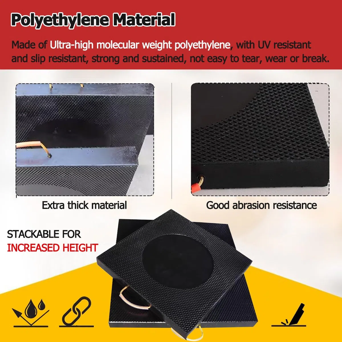 Ausleger-Pad Wagenheber Gummiauflage Jack Pads 12x12 16x16 20x20 24x24 28x28 Zoll Schwarz Ausleger-Pad Für Kran Abschleppwagen, Unzerbrechlich Hochbelastbar RV Stabilisator Pads/ Jack Landing Pad, Mit