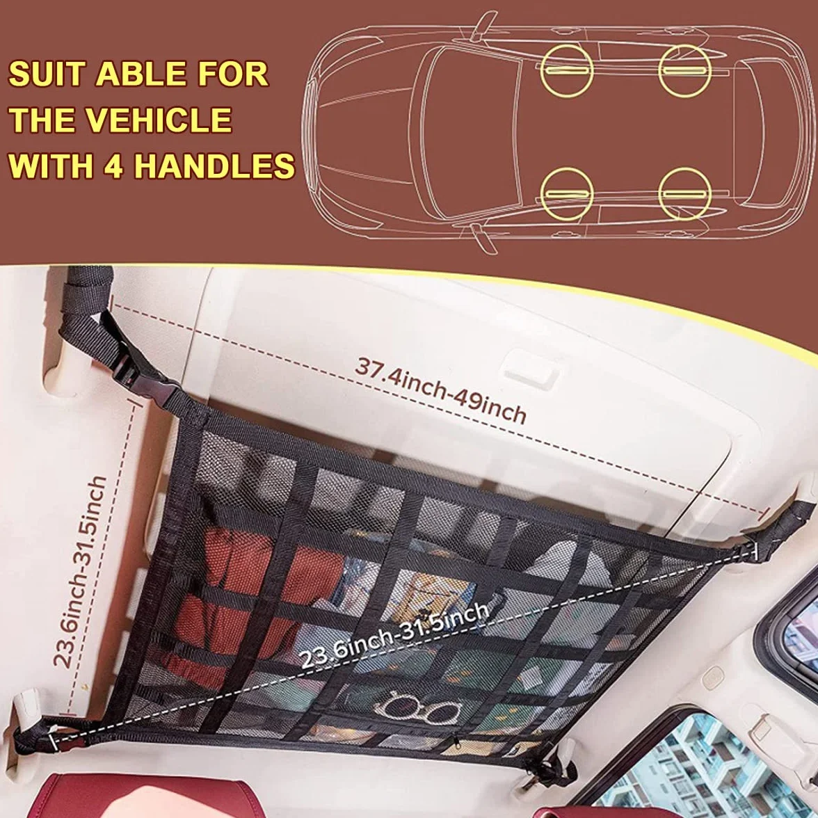 Gepäcknetz Auto für Aufbewahrung, Auto Gepäcknetz, Universal Autodach Gepäcknetz Decke, Netztasche mit Reißverschluss, 90X65CM