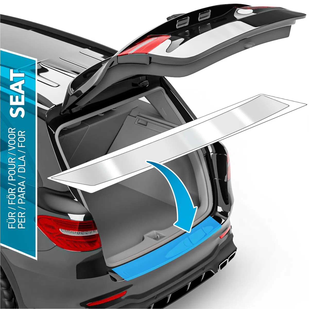 uProtect Auto Ladekantenschutz Folie für Seat Ateca 1 (I) KH7 I 2016-2026 - Stoßstangenschutz, Kratzschutz, Lackschutzfolie - Transparent glänzend Selbstklebend