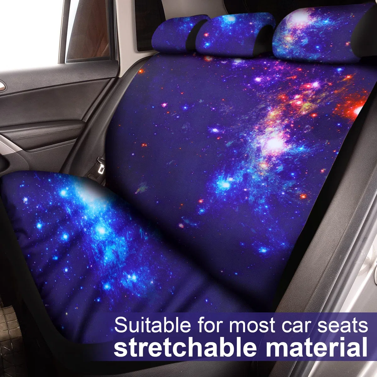 Frienda 15 Stück Galaxy-Autositzbezug Lenkradbezug Universal Stern Space Galaxy Auto Zubehör Separate Kopfstützenbezüge Sicherheitsgurtpolster passend für Auto LKW Van SUV