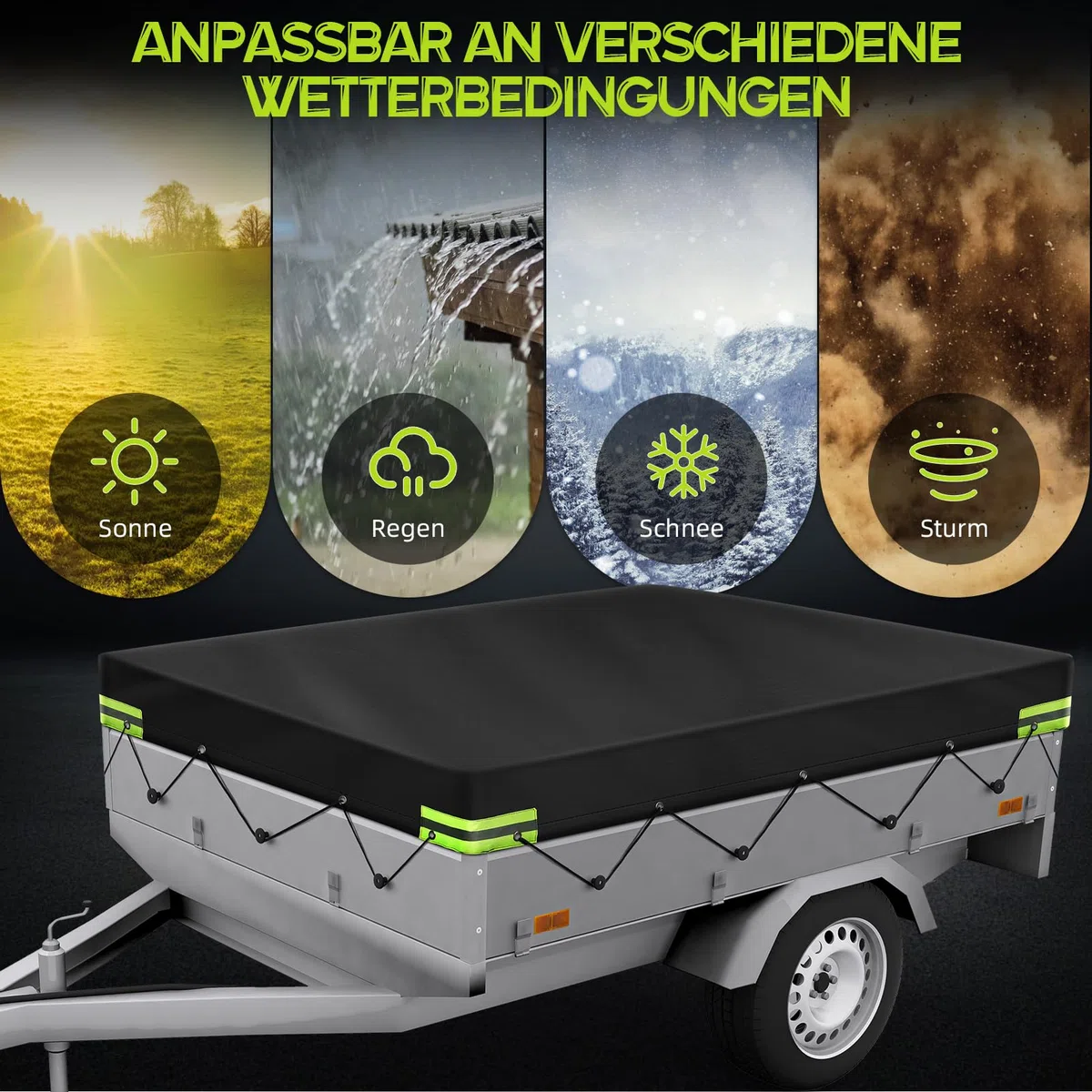 Anhänger Plane 214 x 122 x 13cm (84.25x48.03x5.12 inch), 750 kg Anhängerplane 420D Heavy Duty Wasserfest Winddichte for pkw Car Trailer with Grommets & Rope